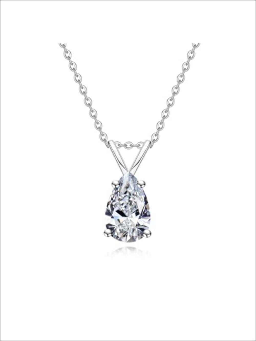 Pear Cut Moissanite Pendant Necklace 925 Sterling Silver Adjustable Chain